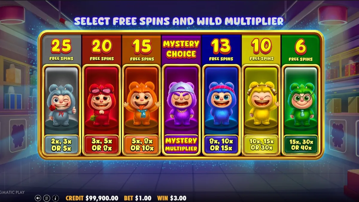 Furry Bonanza Megaways slot gameplay dengan karakter beruang lucu