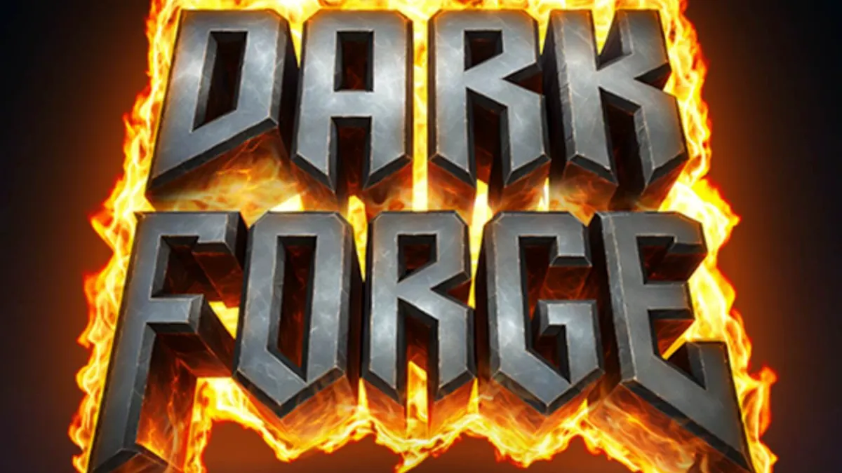 Tampilan visual slot Dark Forge dengan tema pandai besi iblis dan api neraka