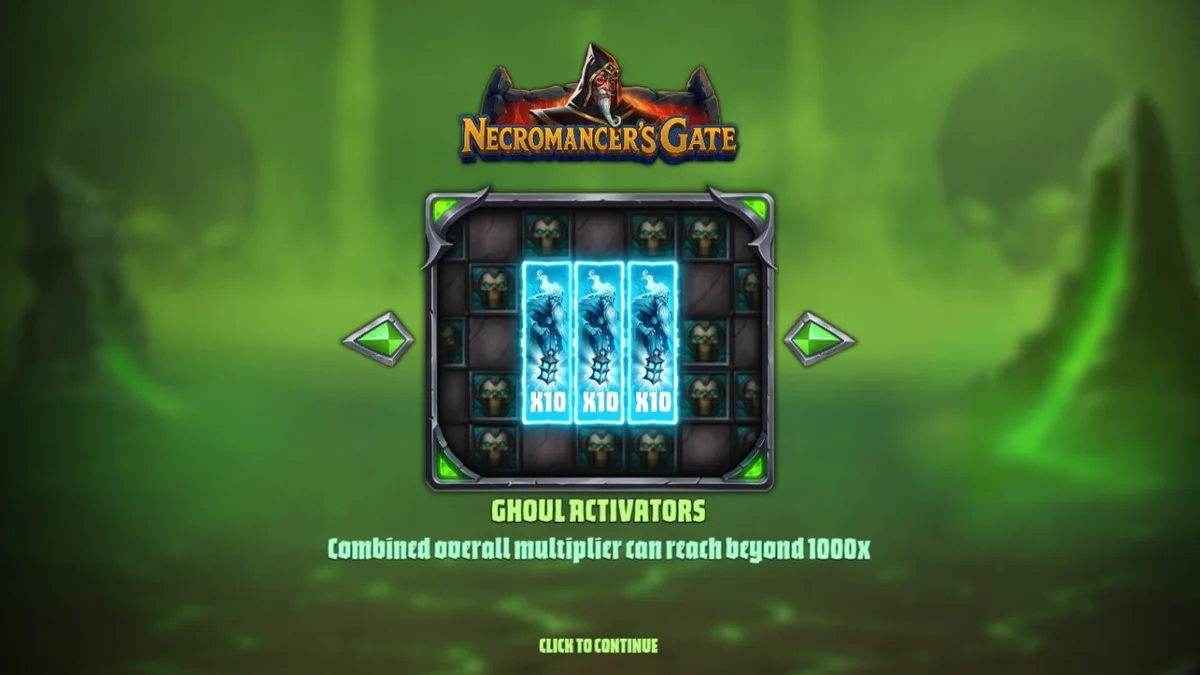 Tampilan visual slot Necromancer’s Gate dengan tema horor gotik